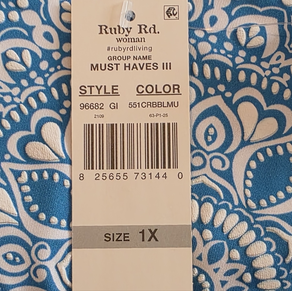 Ruby Rd. Turquoise Medallion Print Split Neck Sho… - image 5